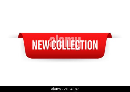New collection ribbon on red background. Sale banner badge. Banner template. Sale, discount. Vector stock illustration. Stock Vector