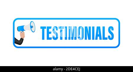 Hand holding megaphone - Testimonials. Vector stock illustration. Stock Vector