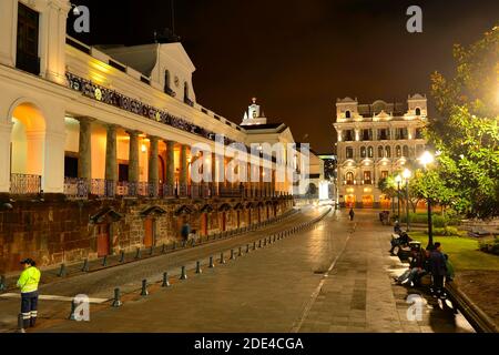 Government seat Palacio de Carondelet at the Plaza Grande by night, Quito, Pichincha Province, Ecuador Stock Photo