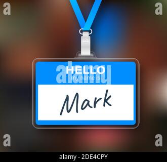 Blue Hello my name is label sticker on white background. Vector stock illustration Stock Vector