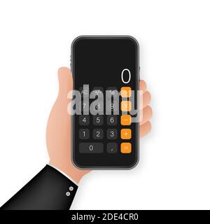 Button with black calculator smartphone. Mobile app interface. Phone display. Mobile phone smartphone device gadget. Vector stock illustration. Stock Vector