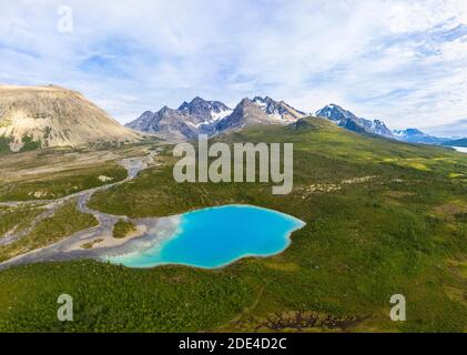 Lake Aspevatnet off Bergen in the Lyngen Alps, Lyngenfjord, Troms og Finnmark, Norway Stock Photo