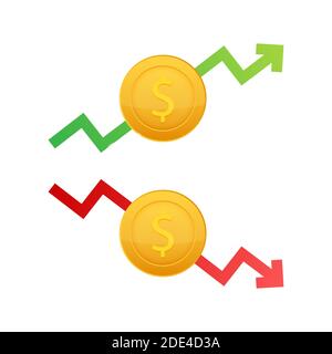 Up and Down Dollar Sign on white background. Vector stock illustration.