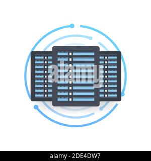 Data center. Mainframe service concept banner, server rack. Server room concept, data bank center. Vector stock illustration. Stock Vector