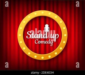 Stand up in flat style on red background. Retro microphone icon. Mic stand. Vector stock illustration. Stock Vector