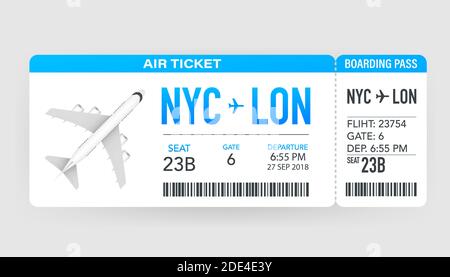 Airline boarding pass tickets to plane for travel journey. Airline tickets. Vector stock illustration. Stock Vector