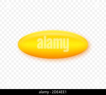 Fish oil pill. Realistic icon on gold backdrop. Icon for healthcare design. Vector stock illustration. Stock Vector