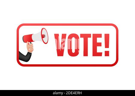 Hand Holding Megaphone with vote. Megaphone banner. Web design. Vector stock illustration Stock Vector