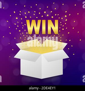 White win box on light background. Winner poster. Surprise present. Vector stock illustration. Stock Vector