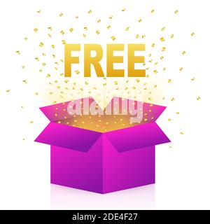White Free box on light background. Surprise present. Vector stock illustration. Stock Vector