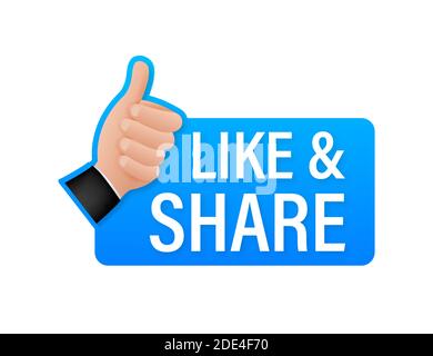 Share like on white background. Thumb up. Hand like. Social media sign. Vector stock illustration. Stock Vector