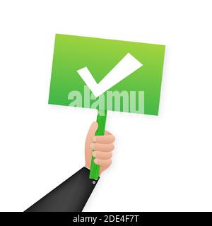 Check mark vector icon. Business satisfaction support. Green check mark icon. Billboard design. Vector stock illustration. Stock Vector