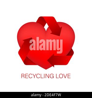 Love recycling for concept design. Reload sign. Circle shape. Heart icon, love icon vector. Vector stock illustration. Stock Vector