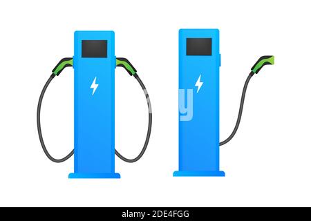 Electric vehicle charging station icon. Flat ev charge. Electric car. Vector stock illustration. Stock Vector