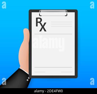Blank Rx prescription form isolated on white background. Vector stock illustration. Stock Vector
