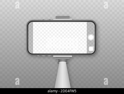 Monopod Selfie stick with empty smartphone screen. Stick for selfie. Vector stock illustration. Stock Vector