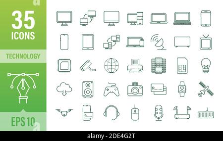 Technology icon on white background. Information technology. Digital communication. Device icon. Global network connection. Vector stock illustration. Stock Vector