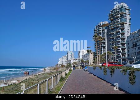 Tel Aviv beachfront promenade along Mediterranean Seashore Stock Photo