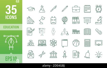Set icon education for mobile app design. Online course line icon set. Online study, education. Vector stock illustration. Stock Vector