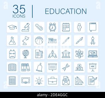 Set icon education for mobile app design. Online course line icon set. Online study, education. Vector stock illustration. Stock Vector