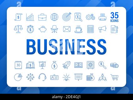 Global network connection. Business line icon set. Marketing network. Money line icon set. Vector stock illustration. Stock Vector