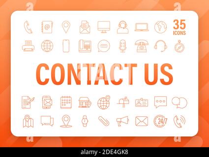 Trendy icon with contact us Thin line business icon set. for web design. Vector stock illustration. Stock Vector