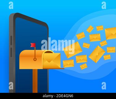 Envelope with a newsletter concept. Open message with the document. Subscribe to newsletter concept. Vector stock illustration. Stock Vector