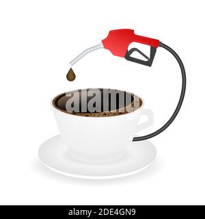 Hot coffee in a white cup and saucer. Coffee is power. Vector stock illustration. Stock Vector
