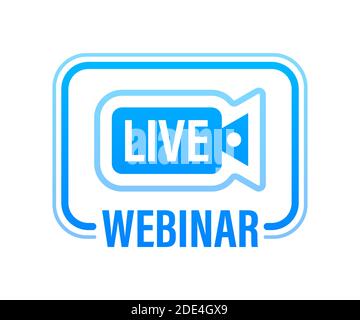 Webinar Icon, flat design style with blue play button. Vector illustration. Stock Vector