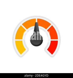 Round temperature gauge, isolated on white background. Colored measuring semicircle scale in flat style. Vector stock illustration. Stock Vector