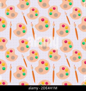 school palette with paints and brush seamless pattern vector illustration Stock Vector