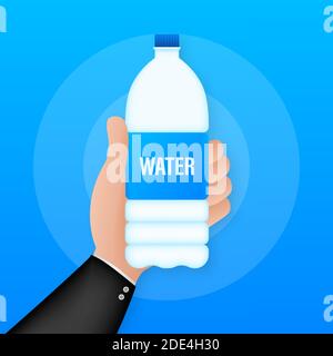 Blue water bottle on white background. Package design. Container mockup. Vector stock illustration. Stock Vector