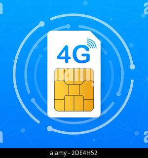 4G Sim Card. Mobile telecommunications technology symbol. Vector illustration. Stock Vector