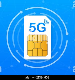 5G Sim Card. Mobile telecommunications technology symbol. Vector illustration Stock Vector