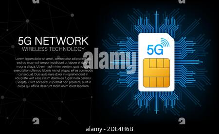 5G Sim Card. Mobile telecommunications technology symbol. Vector illustration Stock Vector