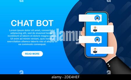 Vector flat modern style cartoon character illustration icon design. Chat bot robot concept on laptop screen. Vector illustration. Stock Vector
