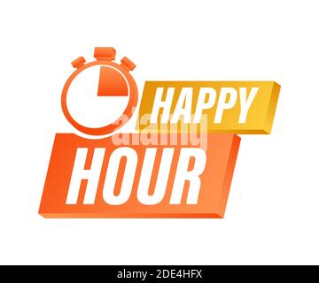 Happy hour on white background. Sale banner badge. Banner design. Vector stock illustration. Stock Vector