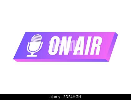 Podcast icon like on air live. Podcast. Badge, icon, stamp, logo. Radio broadcasting or streaming. Vector illustration. Stock Vector