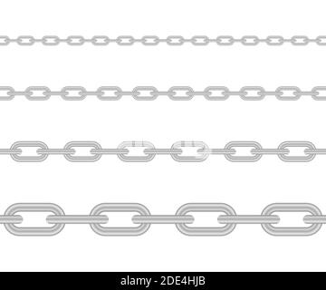 Set of seamless metal chains colored silver isolated on white ...