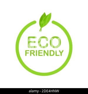 Eco friendly green leaf label sticker. Vector stock illustration. Stock Vector