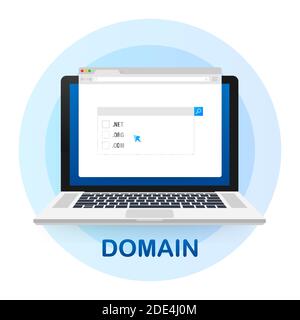 Banner with domain for concept design. Business icon. Check mark icon. Vector stock illustration. Stock Vector