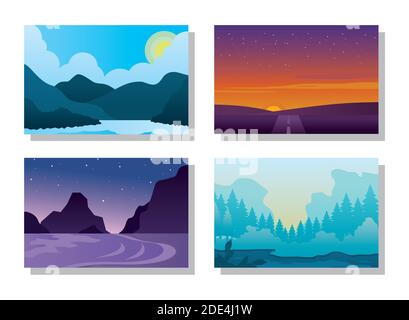 nature and landscapes icon set over white background, line style ...
