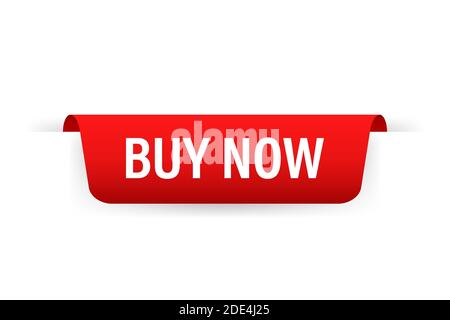 Buy now. Red Ribbon on white background. Vector stock illustration Stock Vector