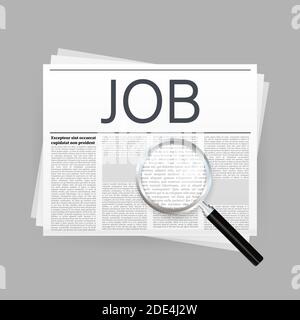 Job search newspaper for paper design. Recruitment interview. Vector stock illustration. Stock Vector