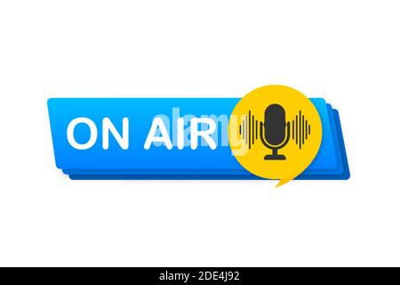 Podcast icon like on air live. Podcast. Badge, icon, stamp, logo. Radio broadcasting or streaming. Vector illustration. Stock Vector