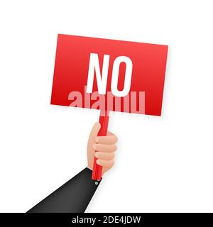 No sign. Cartoon poster with hand holding placard for banner design. Banner, Billboard design. Vector stock illustration Stock Vector