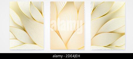 Set of posters, vintage vector lineart. Abstract wavy pattern. Hand drawing style on floral theme. The motifs of art Deco Stock Vector