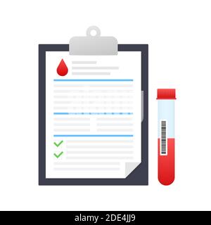 Blood test result in flat style. Chemical laboratory research. Vector stock illustration. Stock Vector