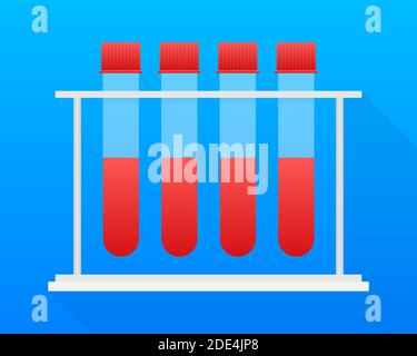 Test tubes icon with long shadow. Blood test tubes silhouette. Vector stock illustration. Stock Vector