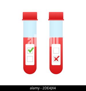 Blood test result in flat style. Chemical laboratory research. Vector stock illustration. Stock Vector